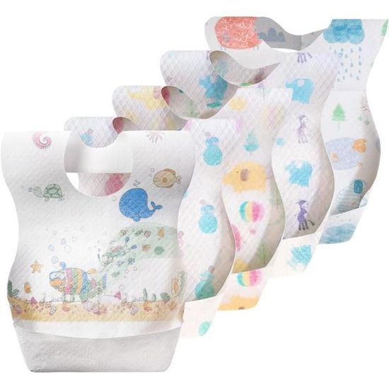 LncBoc Bavoirs Jetables Avec Poche Pour Bébé - Lot Anti-fuites Et Anti-taches, Taille Réglable