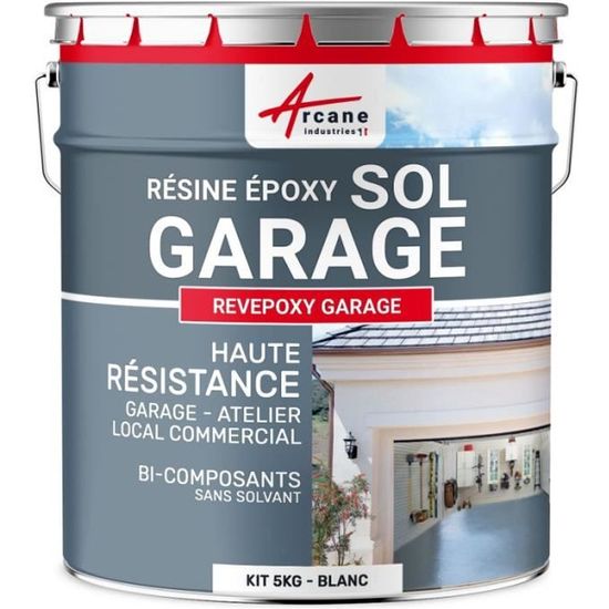 Peinture epoxy garage sol atelier local commercial magasin REVEPOXY GARAGE  Blanc - kit 5 Kg (couvre jusqu'à 16m² pour 2 couches)