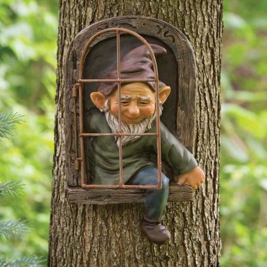 Statue de Gnome de jardin créative, Figurine d'elfe qui épouse l'arbre de  la porte, pour la maison, décoration de porch -FJFK8439 - Cdiscount Maison