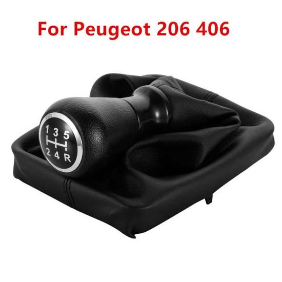 Pommeau De Levier De Vitesse Chromé + Soufflet Noir – 5 Vitesses + Marche Arrière – Compatible Peugeot 207, 307, 407…