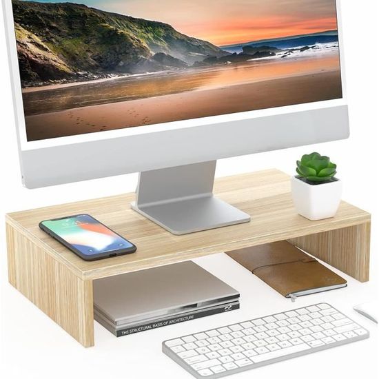 Support De Moniteur Avec Étagère De Rangement, Bois D'Ingénnierie