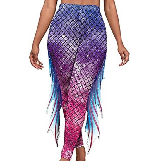 Freebily Legging Sirene Femme Brillant Ecaille de Poisson Halloween Costume Carnaval Collant Crayon Yoga Sport Fitness Pants S XL Rose Violet Cdiscount Pret a Porter