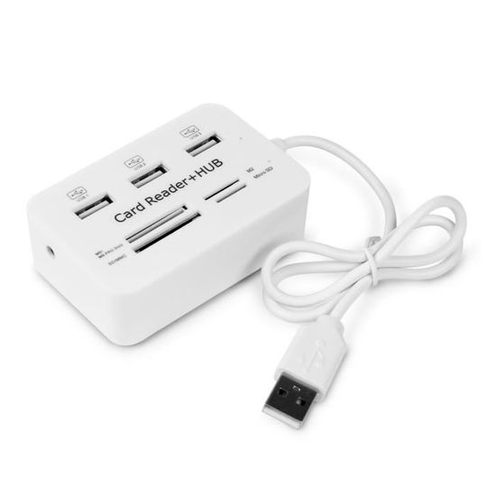 Lecteur de carte mémoire multifonction+3 ports USB HUB Splitter Combo 