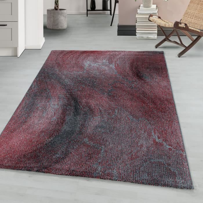 Tapis Rond Déco - Diamètre 160cm - Dessin Marbré Aquarelle Bleu - Dos Antidérapant TPR - Lavable En Machine