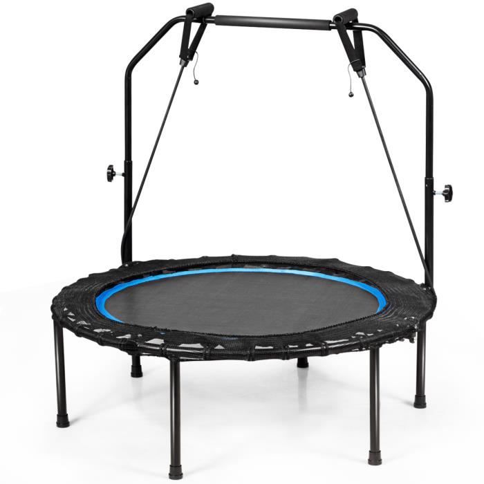 COSTWAY Trampoline Fitness Gymnastique Coussinet Ø 102CM avec 2 Bandes de Résistance, Main Courante Réglable 110-130CM Charge 120KG