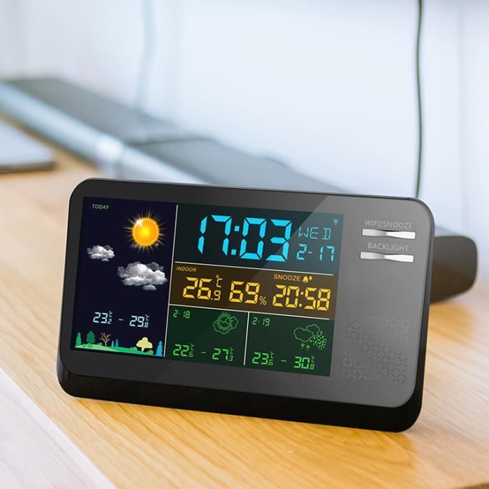 Station météo météorologique couleur pour thermomètre numérique sans fil avec capteur extérieur sans fil et connexion Wi-Fi