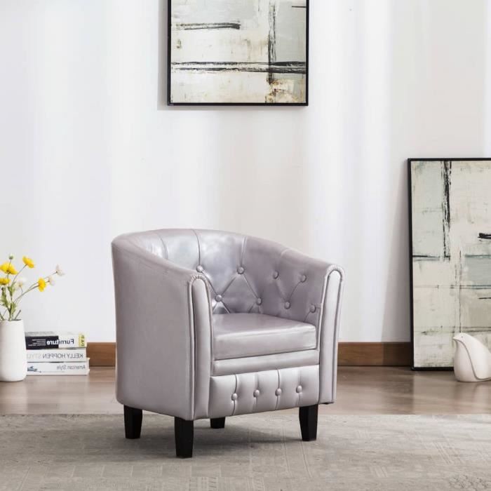 VAGUE Fauteuil Argenté Similicuir