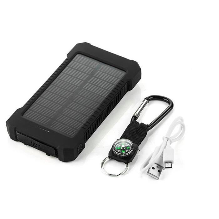 Batterie Externe Solaire pour IPHONE 11 Pro Max Smartphone Tablette Chargeur Universel Power Bank 4000mAh 2 Port USB (NOIR)