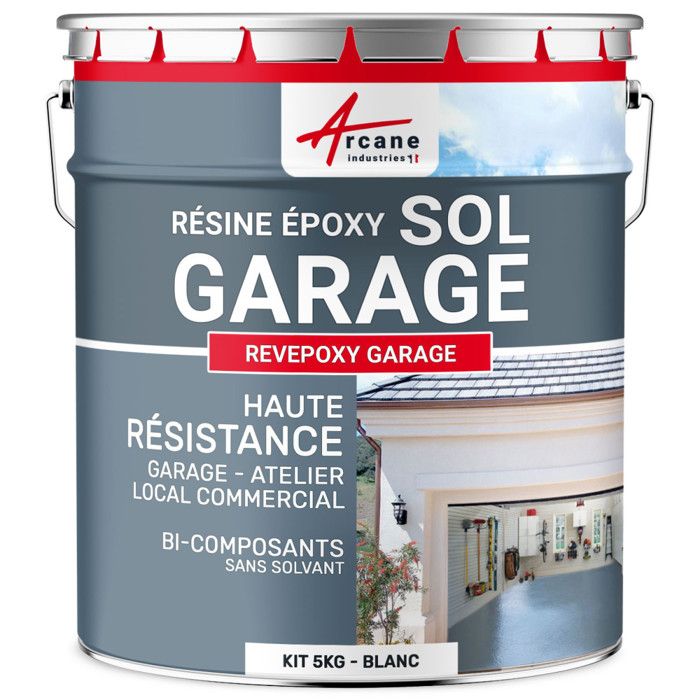 Peinture Époxyde Sol Garage - Blanc - kit 5 Kg (couvre jusqu'à 16m² pour 2 couches)