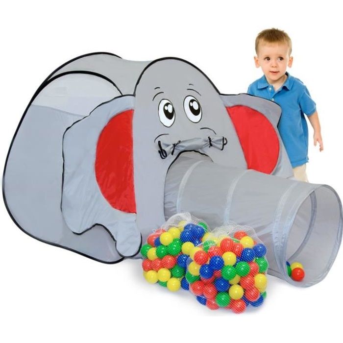 Tente de Jeu pour enfants Maison Jouet JUMBO | incl 200 balles multicolores + tunnel + pratique étui pour le garder / transporter...