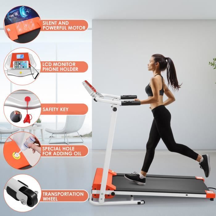 Tapis de course Electrique Tapis de marche Tapis de course Pliable 1-10km/h Moteur Écran LCD Avecécran LED