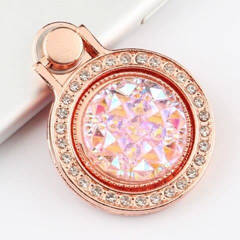 Anneau de téléphone portable en métal brillant diamant de luxe, Support de téléphone portable, prise 360 étui à té - Rose - ALYZ1582