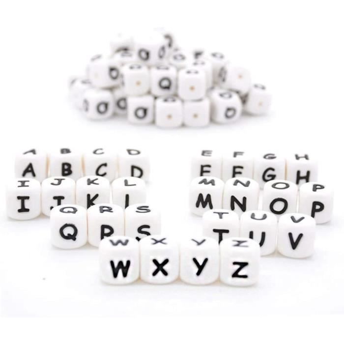 Sucettes et anneaux de dentition Silicone Alphabet 26 lettres Perles DIY Cube 12mm 60pc Perles de dentition en silicone 195158