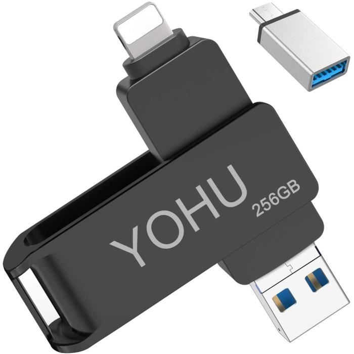 YOHU 256 Go Clé USB pour iPhone et iPad Compatible Flash Drive avec Connecteur Extension de Stockage Mémoire Photo Stick pour iOS An