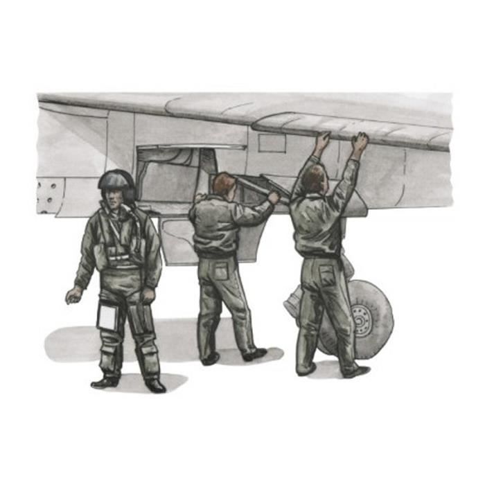 Figurines militaires : Pilote français et deux mécaniciens pour Modèle spécial Hobby Mirage F.1C Coloris Unique