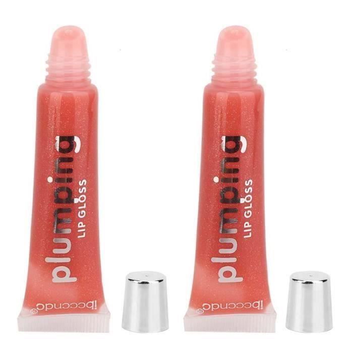 Lanqi 2Pcs Lip Plumping Serum Lip Gloss Makeup Lipgloss Long Lasting Glitter Lipstick (2 #)