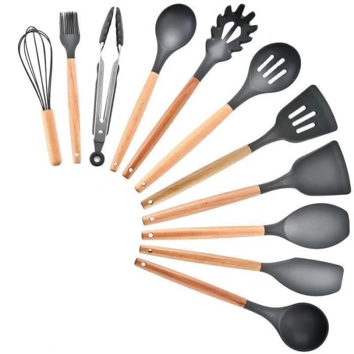 Lot Ustensiles,Ustensiles de cuisine en Silicone violet, ensemble d'ustensiles de cuisine avec boîte de - Type Dark Gray-11pcs