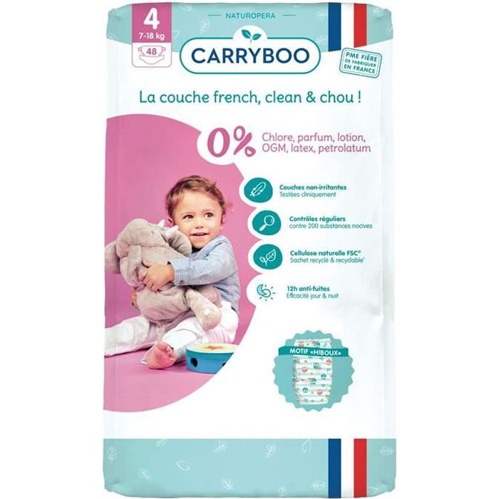 LOT DE 2 - CARRYBOO : Couches écologiques Dermo- sensitives taille 4 (7-18 kg) 48 couches