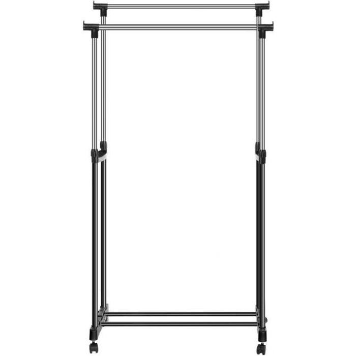 HOMDOX Portant à vêtements portable à hauteur réglable, Double Barres Extensibles, Penderie métallique avec 4 roulettes