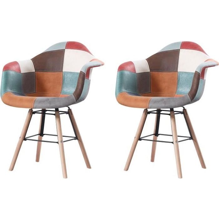 INAYA - Lot de 2 fauteuils scandinave - Cuir - Multicolore - pieds en bois et metal design salle a manger salon - 62 x 62 x 82 cm