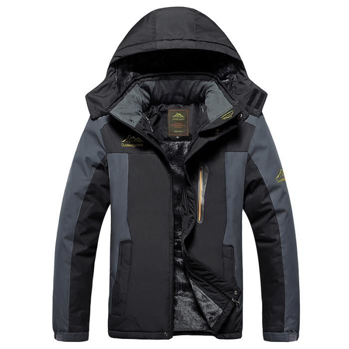 Veste Softshell homme à Capuche de Randonnée d’Extérieur Chaude Étanche Coupe-Vent Neige Ski De Sport Camping Pêche Travail Chasse