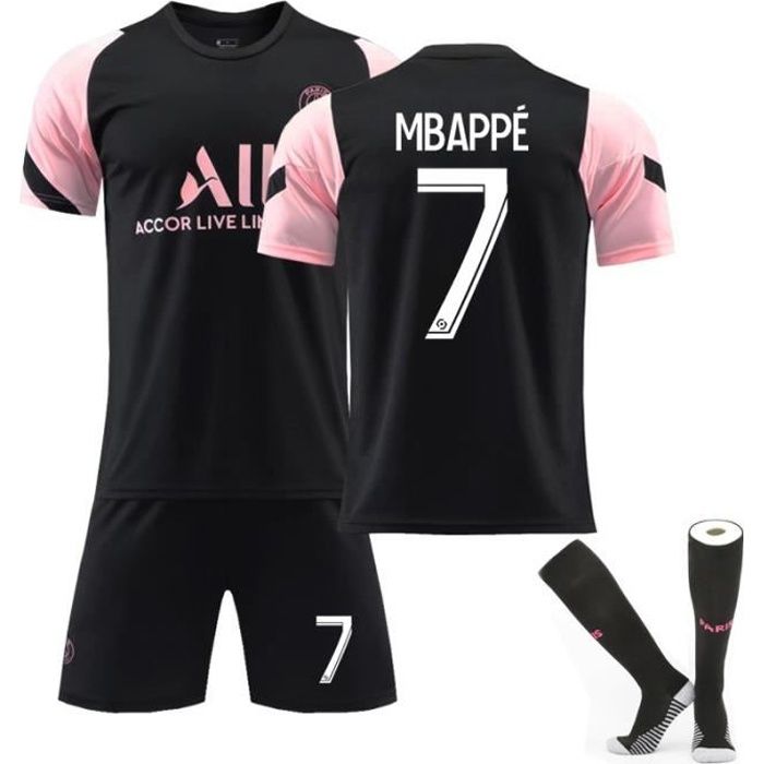 Maillot de Football 2122 Collection de Paris-Mbappé 7 Tenue de Training Noir Tenue + Chaussette Dri-FIT Respirant Junior Enfant