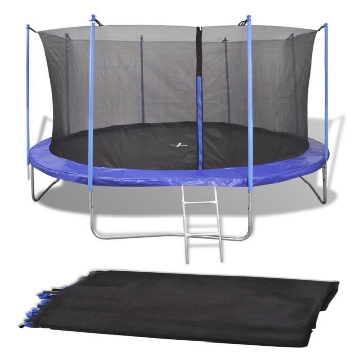 Filet de sécurité pour trampoline rond 3,66 m PE Noir 8 poteaux