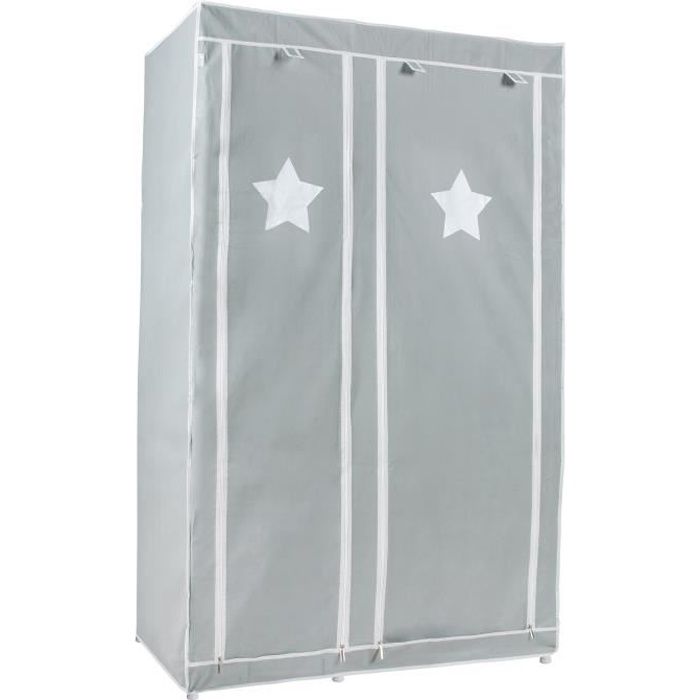 Armadio Tessuto Roba Little Stars - 175x110x45 Cm, 6 Scomparti, Con Cerniera, Grigio