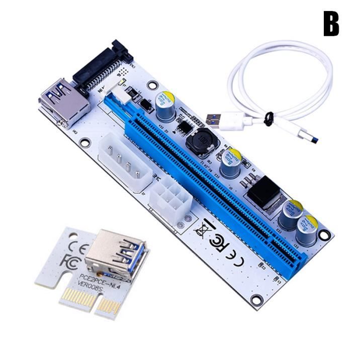 Carte Riser PCI-E PCI Express 1x à 16x Adaptateur de câble de données USB 3.0 SATA vers 4Pin IDE Molex 6 broches Tableau blanc bleu