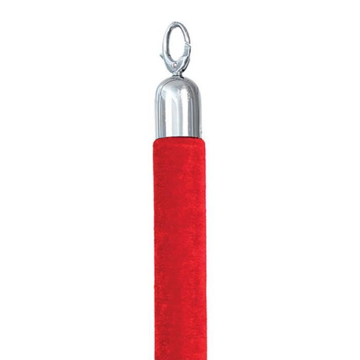 Corde lisse en Velours rouge et acier inoxydable - 150 cm