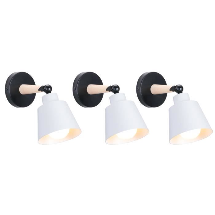 UNI 3PCS Applique Mural Intérieur E27 Lampe Eclairage Rotatif pour Couloir Escalier Chambre Blanc