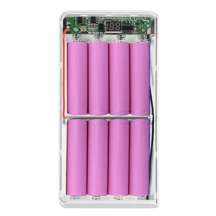 boîtier de banque de puissance 20000mAh 8 x 18650 Batteries Power Bank Kit Case Shell Dual USB + Type-C + Micro USB Port KAI4