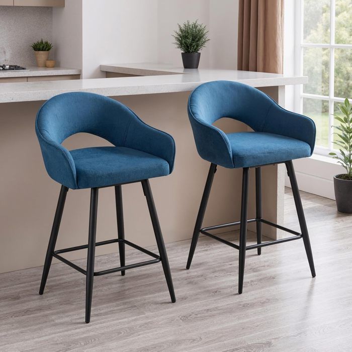 Wahson Tabouret Bar Lot de 2 Tabouret de Bar Pivotant Chaise Haute Bar avec Repose-Pied Métal pour îlot de Cuisine Velours Bleu
