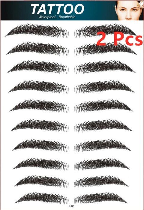Feuilles De Tatouages Autocollants Pour Sourcils - 11 Paires, Teinte Brune, Pour Alopécie Ou Chimio