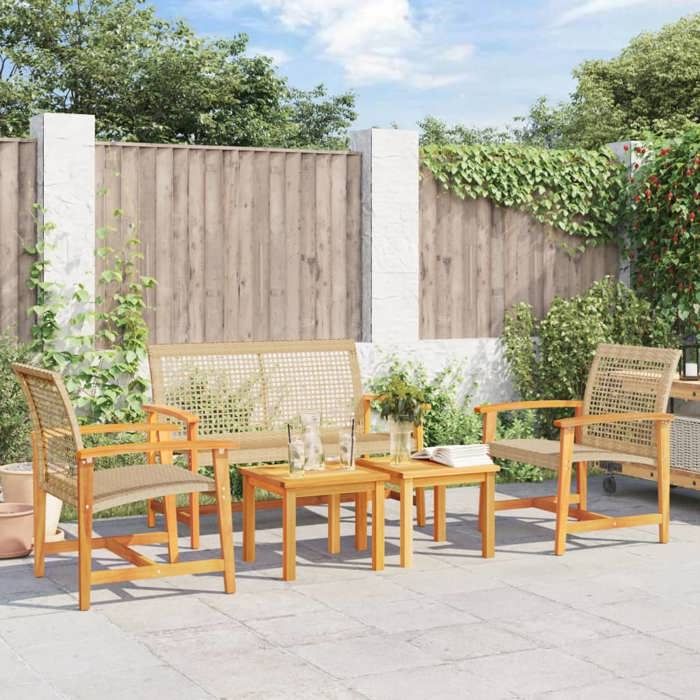 vidaXL Salon de Jardin 5 pcs Chaises avec Dossier Ensemble de Meubles Terrasse Patio Extérieur Beige Résine Tressée et 367606