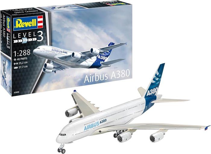 Maquette Revell Airbus A380 - Échelle 1:288 - 47 Pièces - Niveau 3 - Blanc - Modélisme Aviation