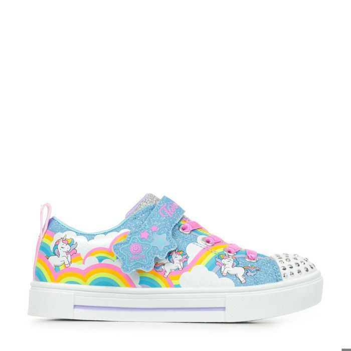 564 Skechers Twinkle Toes Twinkle Sparks Jumpin Clouds — Baskets fille lumineuses bleu scratch & zip