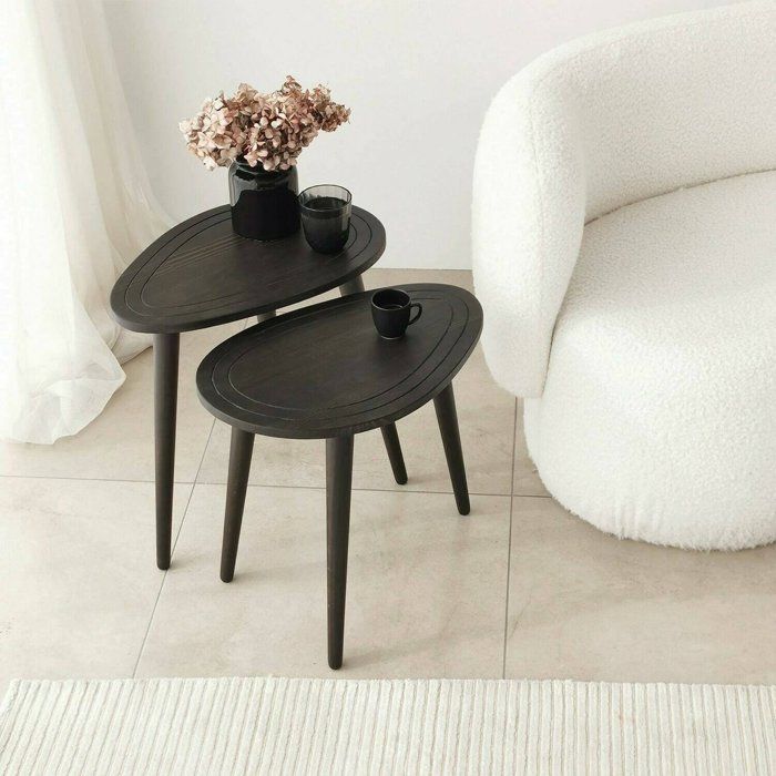 Table basse Dgaldame - Dmora - Bois massif - Anthracite 50x47h52 cm Table basse Dgaldame - Dmora - Bois massif - Anthracite 50x47h52 cm