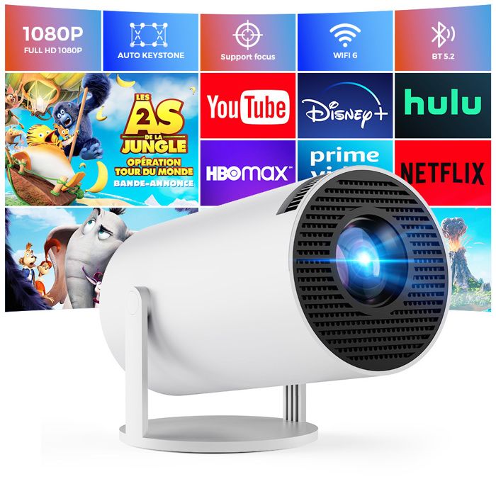 Mini Projecteur Portable R1 Avec Support 360° Et Autofocus – Wifi, Bluetooth, Full HD 1080p, Noir