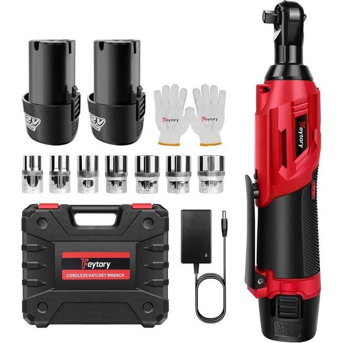 Clé à cliquet électrique sans fil 3/8 40Nm - Feytory - 7 Douilles 2x 1.5AH Batteries