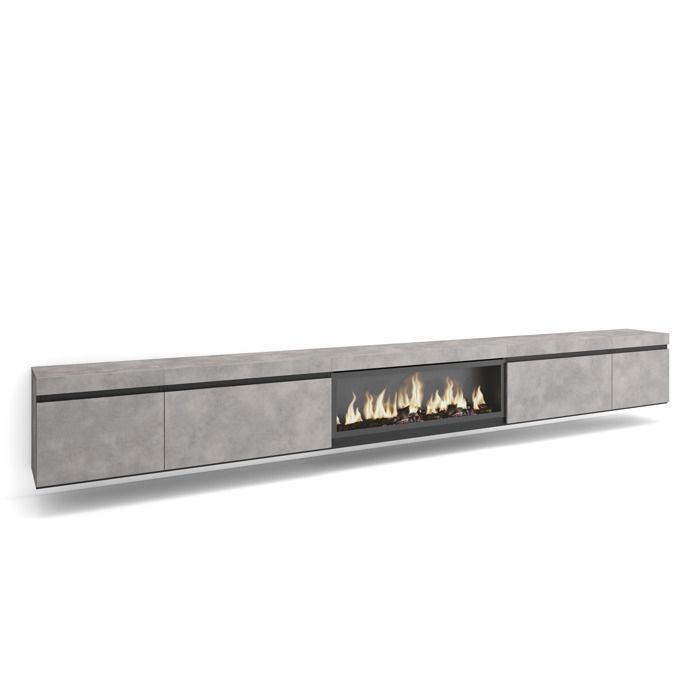 Meuble TV 368x35x45 avec feu électrique XXL Suspendu Mural Ciment RF3681 Meuble TV 368x35x45 avec feu électrique XXL Suspendu Mural Ciment RF3681
