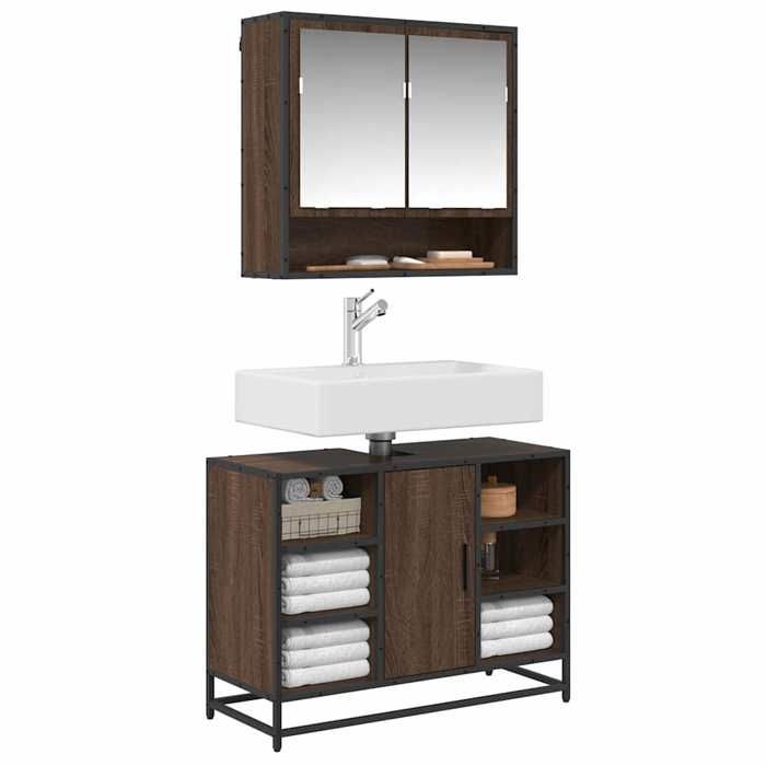vidaXL Armoire lavabo de salle de bain chêne marron bois dingénierie meuble de lavabo de salle de bain meuble de salle de 849293