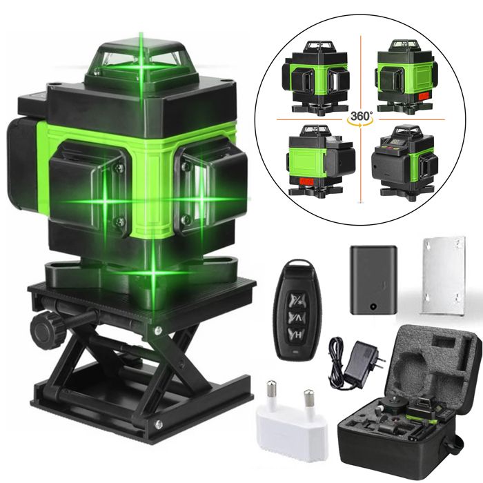 Huepar 4x360 Niveau Laser 4D Vert Auto-Nivelant Laser 16 Lignes Croisée