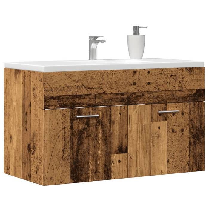SALE 2025Meuble salle de bain suspendu - Armoire lavabo de salle de bain - vieux bois - bois dingénierie152 Kg 5882
