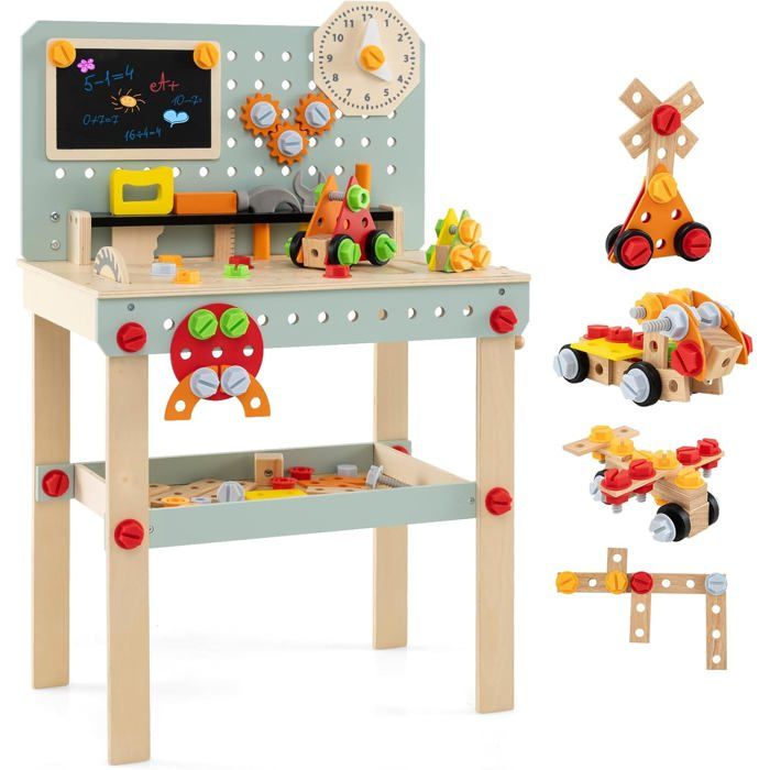 GOPLUS Jouet Établi Bricolage pour Enfant en Bois avec Rangement