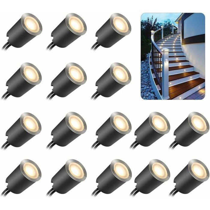 Lot de 16 spots LED encastrables dextérieur - étanches IP67 32 mm adaptés aux terrasses en bois piscines escaliers