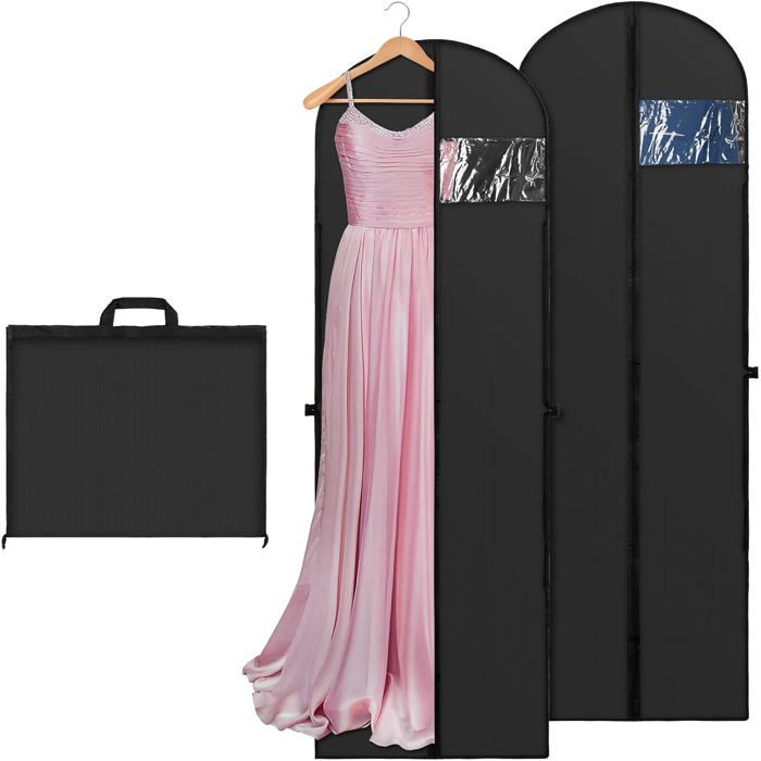 Lot de 2 Housse vêtements à suspendre 60x180cm - Anti-poussière imperméable avec zip pour manteau costume robe longue