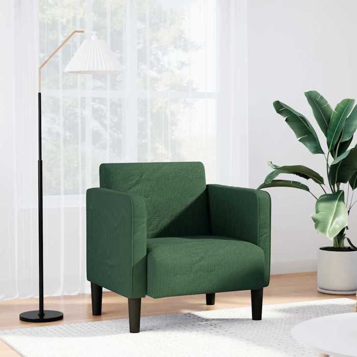 Canapé-chaise accoudoirs - Fauteuil simple - Pour salon vert foncé 54 cm tissu velours côtelé DÉCOSHOP 675807 2 ans garantie