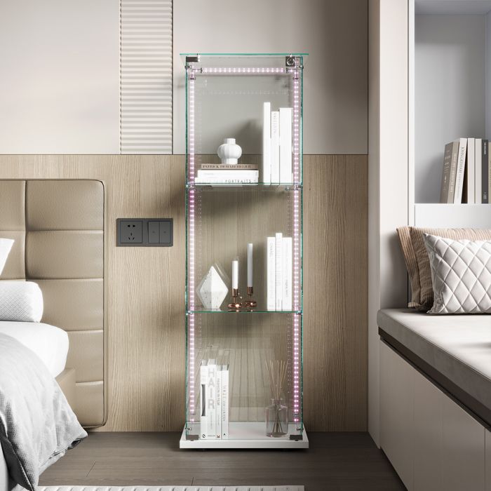 Vitrine en verre trempé blanc,meuble de collection transparent avec 1 ...