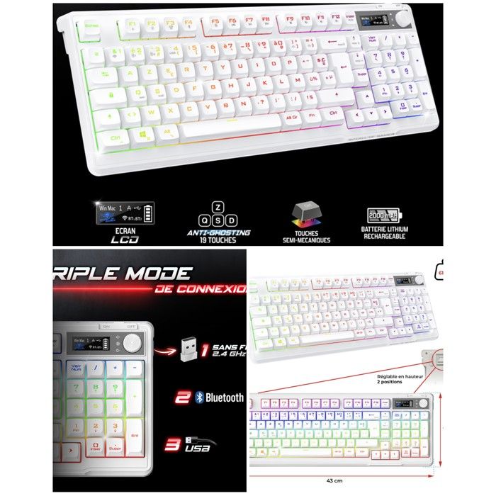 Spirit OF Gamer Clavier Gamer - K60 - Sans fil Bluetooth - Rétroéclairage RGB - 15 effets RGB - vue 1